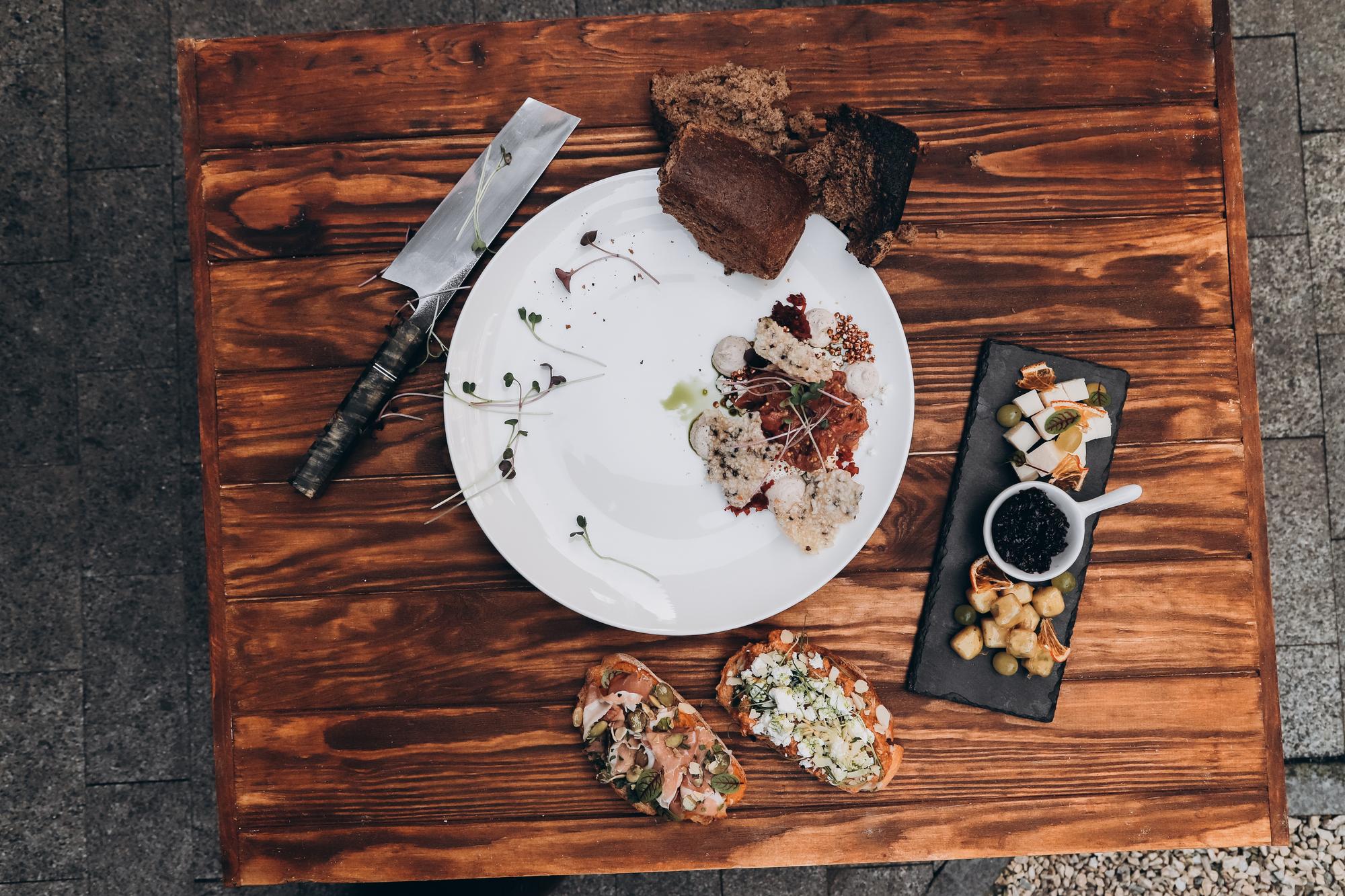 Large plated course on rustic table